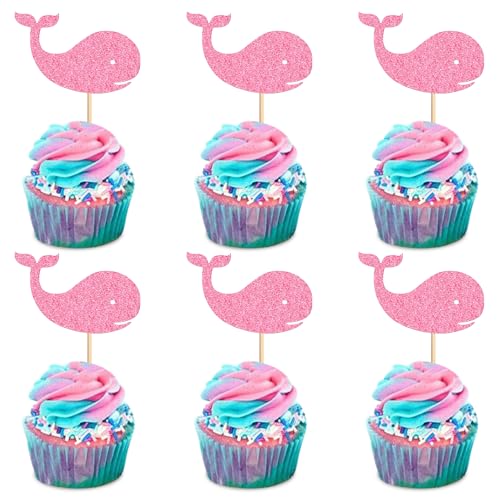 Blumomon 24 Stück Ocean Glitter Wal Cupcake Toppers Weibliche Baby Shower Dekorationen Boy Birthday Supplies von Blumomon