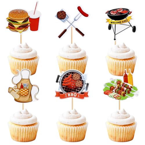 Blumomon 24 Stück Outdoor BBQ, Kochen Cupcake Topper Hof Party Kuchen Topper Dekorationen Familie Party Kuchen Dekoration, Tisch Dekoration von Blumomon