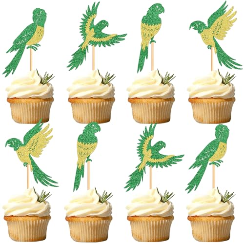 Blumomon 24 Stück Papagei Happy Birthday Cupcake Toppers Papagei Cupcake Dekoration Papagei Kuchen Dekorationen Vogel Thema Baby Dusche Kinder Jungen Mädchen Geburtstag Party Supplies von Blumomon