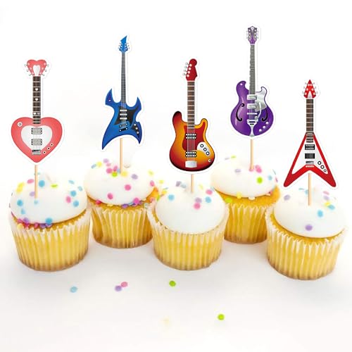 Blumomon 24 Stück Rock Musik Kuchen Dekoration, Gitarre, E-Gitarre Cupcake Topper Musik Festival Kuchen Dekoration Musik Party Dekoration von Blumomon