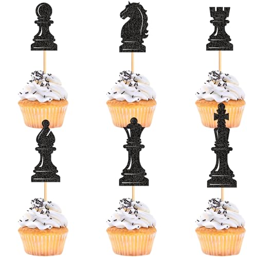 Blumomon 24 Stück Schach Cupcake Topper Schach Geburtstags Kuchen Dekoration Schach Themen Party Dekorationen Picks Schach Motto Party Dekoration von Blumomon