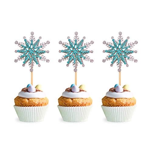 Blumomon 24 Stück Schneeflocke Cupcake Dekoration Glitter Doppelschicht Winter Kuchen Dekoration Party Geburtstag Weihnachten Hochzeit Party Kuchen Dekoration Party Supplies von Blumomon