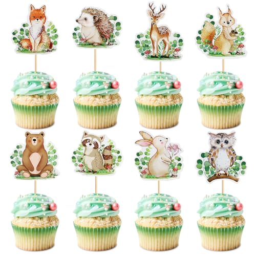 Blumomon 24 Stück Tier Kuchen Dekorationen Cartoon Tier Cupcake Topper Cartoon Tier Papier Tassen Herbst Wildlife Dekorationen, Bauernhof Wildlife Dekorationen Animal Party Dekoration von Blumomon