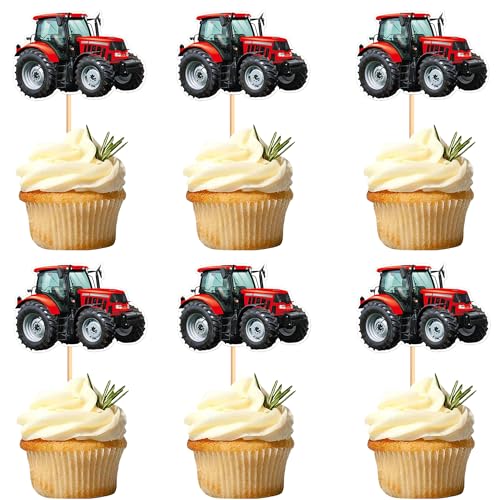 Blumomon 24 Stück Traktor Cupcake Toppers Geburtstag des Jungen Cupcake Toppers Dekoration der Bauernhof Party Deko Traktor Kuchen Dekorationen Tractor Dekoration von Blumomon