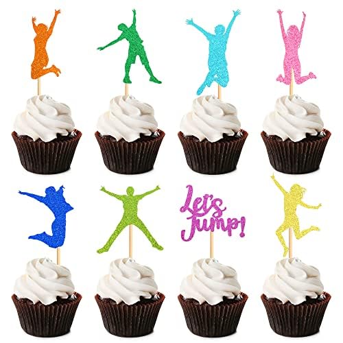 Blumomon 24 Stück Trampolin Cake Toppers Trampolin bunt Kuchenbecher Auswahl an Trinkbechern Geburtstag Sprung Thema Sprung Zubehör Geburtstagsfeier von Blumomon