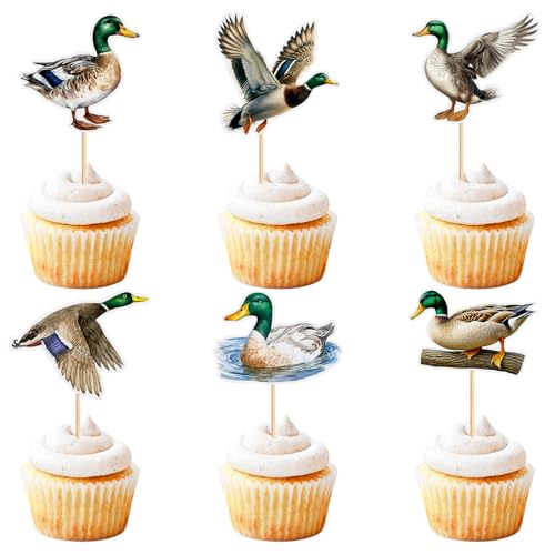 Blumomon 24 Stück Wildente Cupcake Topper Dschungel Safari Tiere Kuchen Dekoration Tiere Figur Kuchen Topper Picks für Babyparty Kindergeburtstag Party Supplie von Blumomon