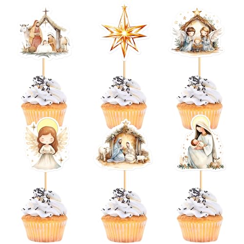 Blumomon 24 Stück Christ Cupcake Toppers Christlicher Engel Cupcake Dekorationen Picks Kreuz Kuchen Dekorationen Religion Thema Babydusche Party Zubehör von Blumomon