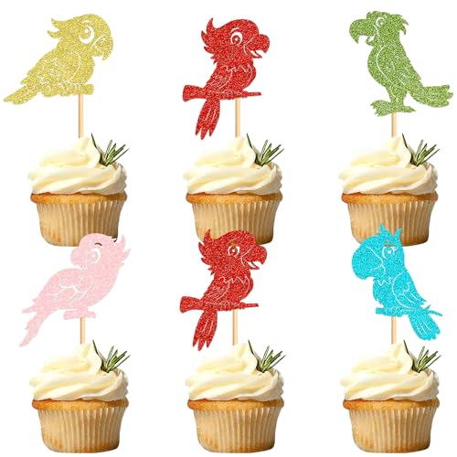 Blumomon 25 Stück Papagei Happy Birthday Cupcake Toppers Papagei Cupcake Dekoration Papagei Kuchen Dekorationen Vogel Thema Baby Dusche Kinder Jungen Mädchen Geburtstag Party Supplies von Blumomon