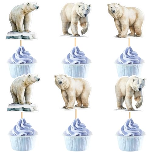 Blumomon 30 Stück Eisbär Cupcake Topper Dschungel Safari Tiere Kuchen Dekoration Tiere Figur Kuchen Topper Picks für Babyparty Kindergeburtstag Party Supplie von Blumomon