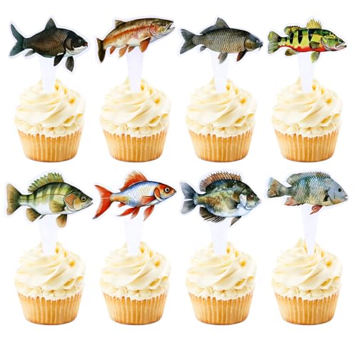 Blumomon 30 Stück Fisch Cupcake Topper Dschungel Safari Tiere Kuchen Dekoration Tiere Figur Kuchen Topper Picks für Babyparty Kindergeburtstag Party Supplie von Blumomon