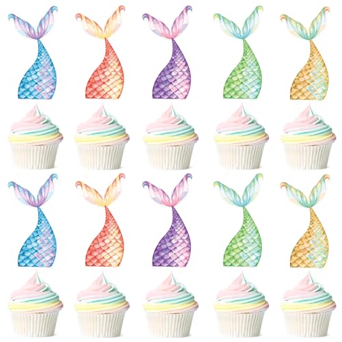 Blumomon 30 Stück Meerjungfrau Thema Cupcake Topper Geburtstagstorte Topper Unter dem Meer Party Supplies Kuchen Dekoration Ocean Theme Party Birthday Party Dekoration Supplies von Blumomon