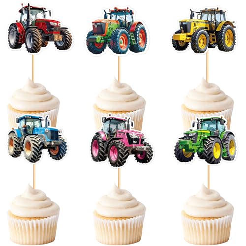 Blumomon 30 Stück Traktor Cupcake Topper Landwirt Thema Cupcake Dekoration Vater Geburtstag Baby Dusche Traktor Thema Party Dekoration Zubehör von Blumomon