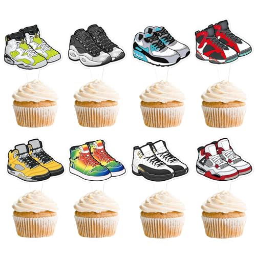 Blumomon 32 Stück Dual Front Turnschuhe Kuchen Topper Basketballschuhe Tortenaufsatz Sports Kuchen Dekoration Basketballspieler Kuchen Dekorationen für Sport Thema Party Zubehör von Blumomon