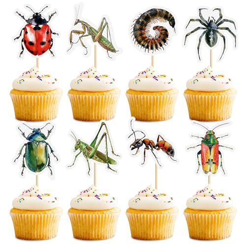 Blumomon 32 Stück Kletternde Haustier Kuchendekoration Kleine Tiere sehen lebensecht aus Kletterndes Haustier Party Dekoration Cupcake Toppers Insekten Kuchen Dekorationen von Blumomon