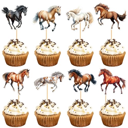 Blumomon 32 Stück Pferd Cupcake Topper Dschungel Safari Tiere Kuchen Dekoration Tiere Figur Kuchen Topper Picks für Babyparty Kindergeburtstag Party Supplie von Blumomon