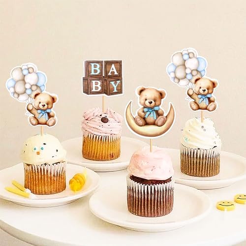 Blumomon 36 Stück Cupcake-Dekoration mit Bärenbaby-Motiv, Dekoration für Babypartys, Kuchendekoration für Jungen und Mädchen von Blumomon