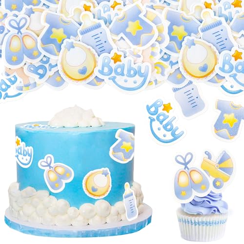 Blumomon 40 Stück Essbar Oh Baby Cupcake Toppers Es ist ein Junge Cupcake Toppers Baby Shower Cake Topper Kindergeburtstag Geschlecht Offenbarung Party Kuchen Dekorationen von Blumomon