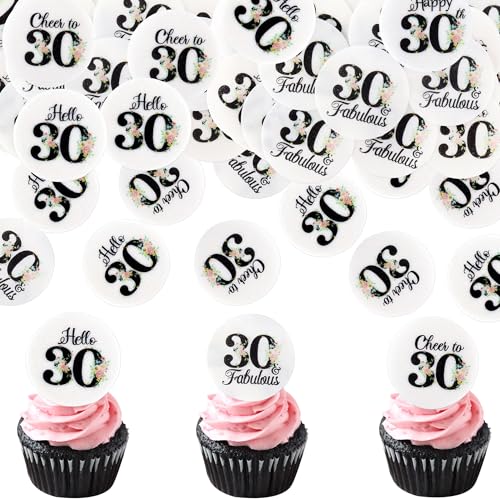 Blumomon 40 Stück Essbare 30th Happy Birthday Cupcake Toppers Cheers to 30th Fabelhafte Kuchendekoration 30th Geburtstag Party Dekoration Essbare Tortendekoration zum 30th Geburtstag von Blumomon