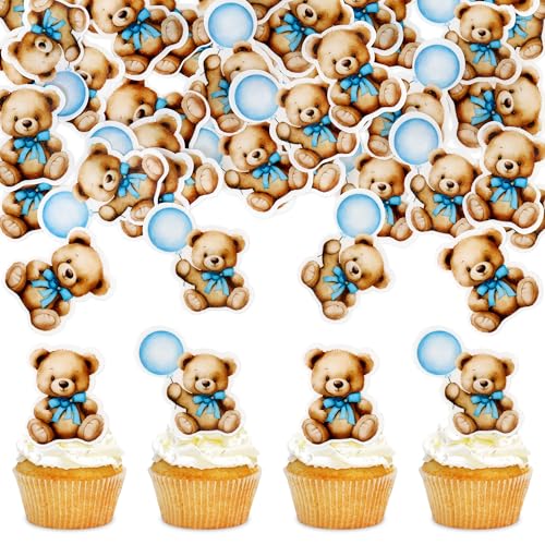 Blumomon 40 Stück Essbare Kuchen Dekoration Bär Cupcake Topper Junge Geburtstag Party Dekoration Partei zur Offenlegung von Geschlechtern Party Dekoration von Blumomon