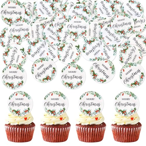 Blumomon 40 Stück Essbare Merry Christmas Cupcake Topper Essbare Weihnachts Kuchen Topper Weihnachts kuchen Dekoration Weihnachtsfeier Feiertagsbedarf von Blumomon