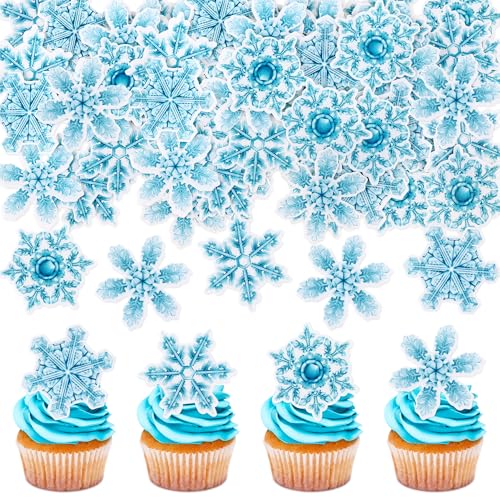 Blumomon 40 Stück Essbare Merry Christmas Cupcake Topper Essbare Winter Schneeflocken Weihnachts kuchen Dekoration Weihnachtsfeier Feiertagsbedarf von Blumomon