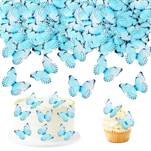 Blumomon 40 Stück Essbare Schmetterling Kuchen Topper Dekorationen Blau Schmetterlinge Cupcake Toppers Hochzeit Geburtstag Party Cupcake Dekoration Ornamente Geburtstagstorte Topper von Blumomon