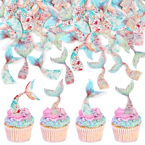 Blumomon 40 Stück Meerjungfrau Cupcake Topper Essbare Geburtstagstorte Topper Unter dem Meer Party Supplies Kuchen Dekoration Ocean Party von Blumomon