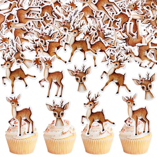 Blumomon 42 Stück Essbare Merry Christmas Cupcake Topper Essbare Sika Hirsch Weihnachtsrendiere Weihnachts kuchen Dekoration Weihnachtsfeier Feiertagsbedarf von Blumomon