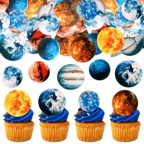 Blumomon 45 Stück Galaktischer Planet Cupcake Topper Essbar Astronomie Party Cupcake Toppers Geeignet Für AstronomieThemen Party Dekorationen von Blumomon