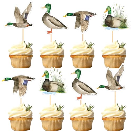 Blumomon 48 Stück Enten-Cupcake-Topper Ente Kuchen Dekorationen Picks Geburtstag Party Dekorationen Jungen Mädchen Geburtstag Babyparty Party Dekorationen Supplies von Blumomon