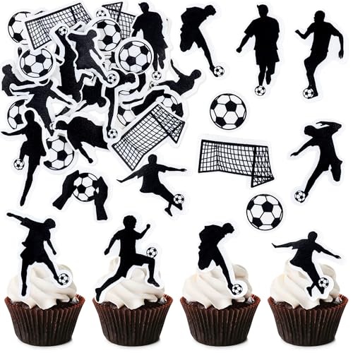 Blumomon 48 Stück Essbare Fußball Cupcake Topper Geburtstag Party Dekorationen Jungen Tisch dekoration Baby Dusche Boy Geburtstag Dekorationen Fußball Thema Party Dekoratione von Blumomon