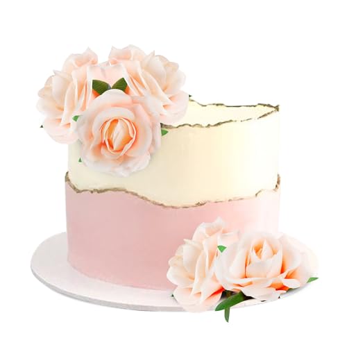 Blumomon 5 Stück Rosa Flower Cake Topper Alles Gute zum Geburtstag Künstliche Rose Kuchen Dekorationen Braut Engagement Geburtstag Party Kuchen Dekorationen Jubiläum Party Dekoration Zubehör von Blumomon