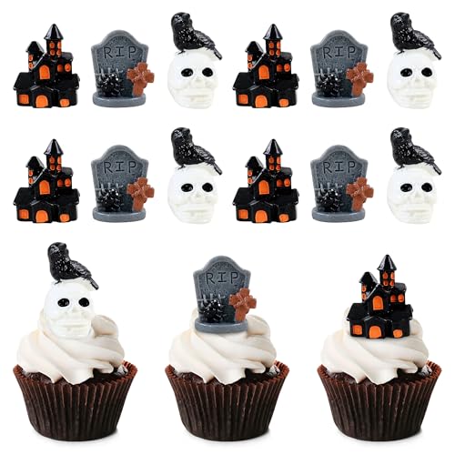 Blumomon 9 Stück 3D Halloween Cupcake Dekorationen Schädel Cupcake Toppers Grabstein Kuchen Deko Happy Halloween Anforderungen Für Halloween Theme Geburtstagsparty Gefälligkeiten Zubehör von Blumomon