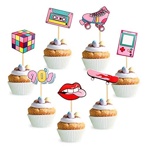 Blumomon 90er-Jahre-Cupcake-Topper, 90er-Jahre-Retro-Kuchenaufsätze, Mädchen-Kuchendekoration, 90er-Jahre-Kuchendekoration, Hip-Hop-Party-Dekorationen, 35 Stück von Blumomon