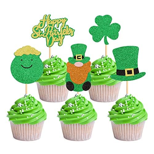 Blumomon St. Patrick's Day Cupcake Glitter Shamrock Cupcake Toppers Dreiblättriges Kleeblatt Cake Picks für St. Patrick's Day Party Dekorationen von Blumomon