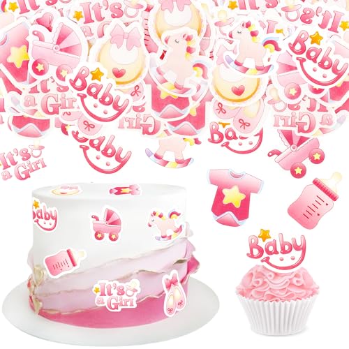 Blumomon40 Stück Essbar Oh Baby Cupcake Toppers Es ist ein Mädchen Cupcake Toppers Baby Shower Cake Topper Kindergeburtstag Geschlecht Offenbarung Party Kuchen Dekorationen von Blumomon