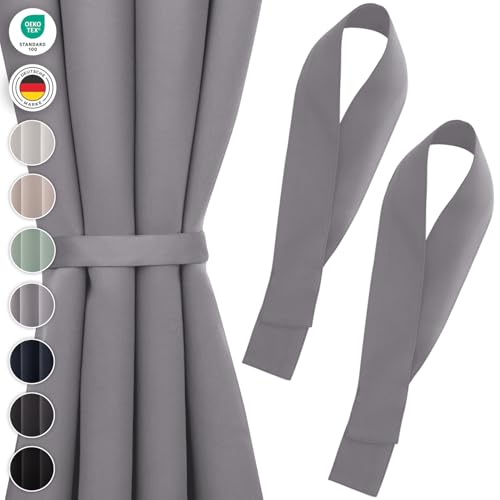 Blumtal Raffhalter für Vorhänge 2X - Vorhang Raffhalter 72x5 cm - waschbare Gardinenhalter Blickdicht - Raffhalter für Gardinen/Gardinen Raffhalter für Verdunkelungsvorhänge&Gardinenschals Dunkelgrau von Blumtal