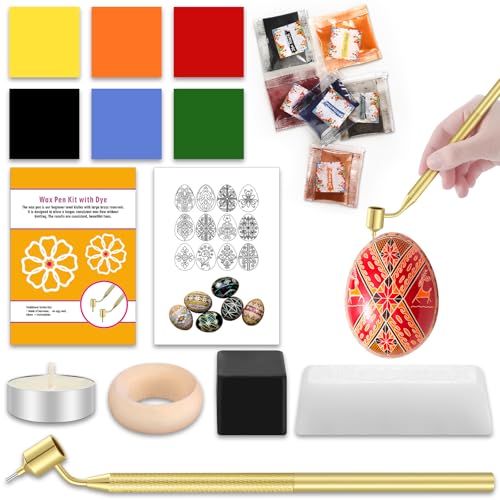 Blushtier Pysanky Ukrainisches Ostereier-Dekorationsset, traditionelles Osterdekorationsset, 0,3 mm, Kistka-Stift, Eierständer, Kerze, Bienenwachs, Anleitung (evtl. nicht in deutscher Sprache) und 6 von Blushtier