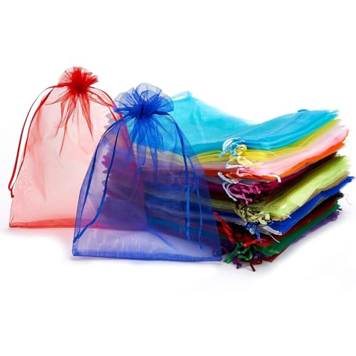 Bluweet 50 Stück Organzasäckchen mit Kordelzug, 10x15cm Schmuckbeutel Farbe Organza Taschen mit Kordelzug Geschenksäckchen für Hochzeit Taufe Party Weihnachten von Bluweet