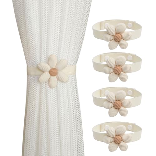 Vorhänge Raffhalter 4 Stück Blumen Dekor Gestrickte Vorhang Halter Handgefertigte Elastische Raffhalter Dekorative Vorhang für Haus, Büro, Wohnzimmer, Fenster Dekoration Beige von Bluweet