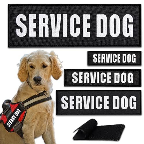 Bluyellow 4-teiliges Service-Hunde-Patch-Set, bestickte Aufnäher für taktisches Hundegeschirr, Diensthundeweste, Hundehalsband, Klett-Patches, Schwarz und Weiß, klein und groß von Bluyellow