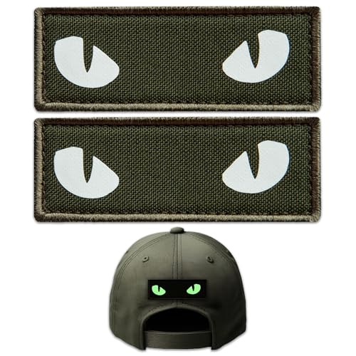 Bluyellow Katzenaugen-Patch-Set, leuchtet im Dunkeln, lustige militärische taktische Patches für Rucksäcke, taktische Weste, Helm, Hundegeschirr, Hut, Jacke, Klettverschluss-Rückseite, Grün, 7,1 x 2,5 von Bluyellow