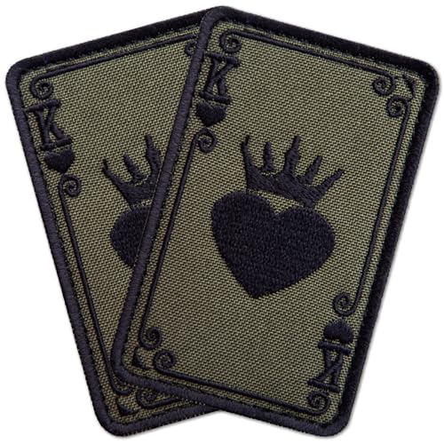 Bluyellow King of Hearts Aufnäher-Set, bestickt, taktische Patches für Militär-Rucksack für Herren, taktische Weste, Militärhelm, Hundeweste, Haken- und Schlaufenkönig-Spielkarte, zum Aufnähen, Grün, von Bluyellow