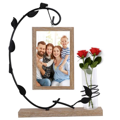 Bilderrahmen Personalisiert mit Vase,Holz Doppelglas Fotorahmen,Fotorahmen mit Vase und Metall Baum,Hydroponischer Pflanzer Fotohalter für Schlafzimmer,Wohnzimmer 22x5x29.7CM von BlyeMichdi