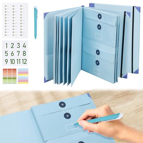 Document Organizer Folio, 9 Seiten Dokumentenmappe A4, in Case I Go Missing Binder Organizer für Wichtige mit Aufklebern und Stift, Tragbarer Aktenordner für Haus, Schule und Arbeitsreise (Blau) von BlyeMichdi