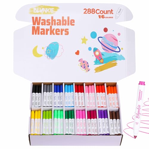 Blynkie Abwaschbare Marker, Großpackung, 288 Stück mit 16 leuchtenden Farben, breite Linie, konische Spitze, Marker für Klassenzimmer und Lehrer zum Zeichnen und Basteln von Blynkie