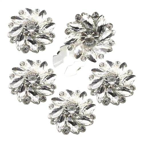 Ausgefallene klare Strass-Knöpfe, Kristall-Strass-Knopfabdeckungen, Blumenknopf-Clips, keine Nähanwendung, individuelle Passform für jedes Knopfloch, verschleißfest, 5 Stück, 0,26 cm, für Anzuganzug von Bmdjdq