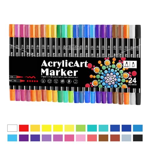 Bmdjdq Acryl-Pinselmarker, Acrylstifte zum Malen,Bunte Marker mit Pinselspitze und Punktspitze für Felsmalerei | Kunsthandwerk, Kunstbedarf, kreative Stoffmarker für Kinder und Erwachsene von Bmdjdq