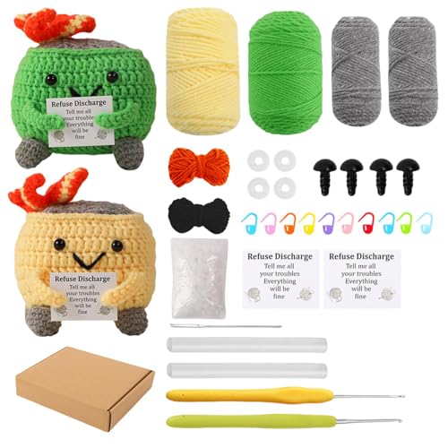 Bmdjdq Handgefertigte Häkelpuppe, emotionales Häkel-Müllcontainerfeuer, lustige Strickpuppe mit positiver Karte, umweltfreundliches Handwerk, weich und plüschig, 8 x 9 cm, für Teenager und Erwachsene von Bmdjdq