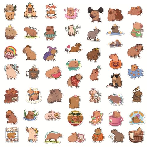 Capybara Aufkleber Tierkunst Abziehbilder PVC Dekorative Aufkleber Einfach anzubringen Wasserdicht 5cm für Notebook Skateboard Wasserflaschen von Bmdjdq